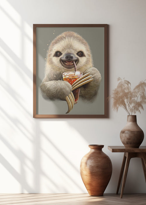 sloth and soft drink Framed Art Modern Wall Decor