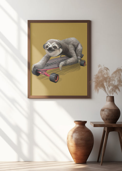 sloth on skateboard Framed Art Wall Decor