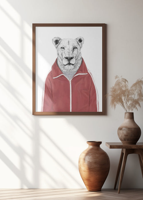 Sporty Lion Framed Art Wall Decor