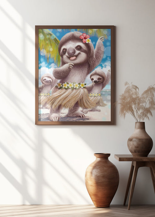 SLOTH HULA DANCER Framed Art Modern Wall Decor