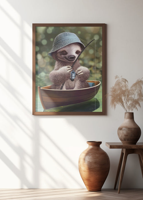 SLOTH GO FISHING Framed Art Wall Decor