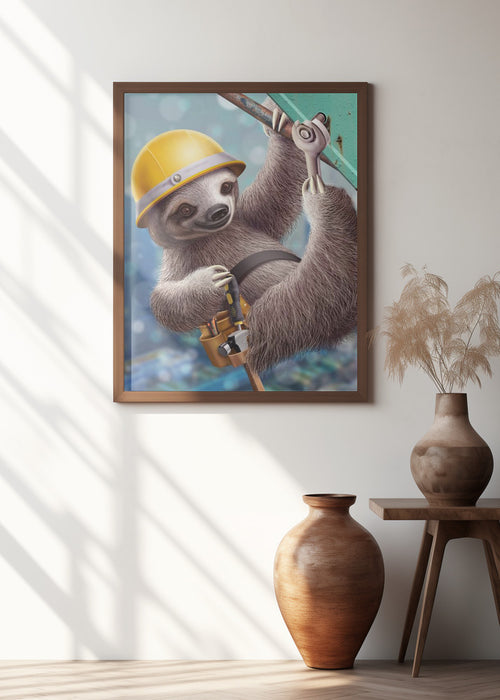 SLOTH CONSTRUCTION WORKER Framed Art Modern Wall Decor