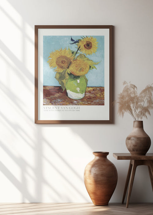 Vase With Three Sunflowers Framed Art Wall Decor