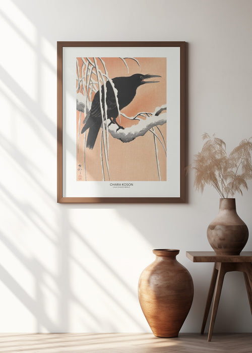 Crow On Snowy Branch Framed Art Wall Decor