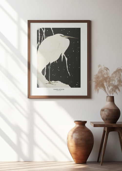 Heron In The Snow Framed Art Modern Wall Decor