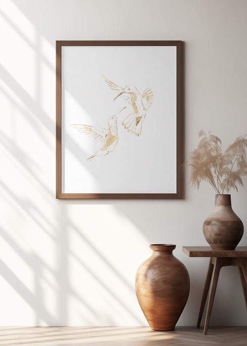 Gold Hummingbird Line art Silhouettes 4 Framed Art Wall Decor