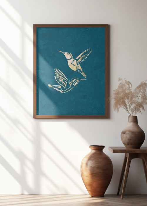 Gold Hummingbird Line art Silhouettes 1 Framed Art Wall Decor