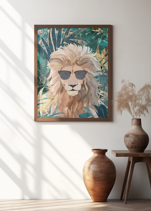 Cool Tropical Lion in Sunglasses Framed Art Modern Wall Decor