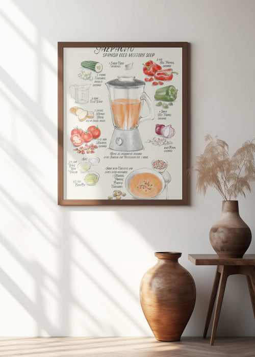 Gazpacho illustrated recipe in English Framed Art Wall Decor