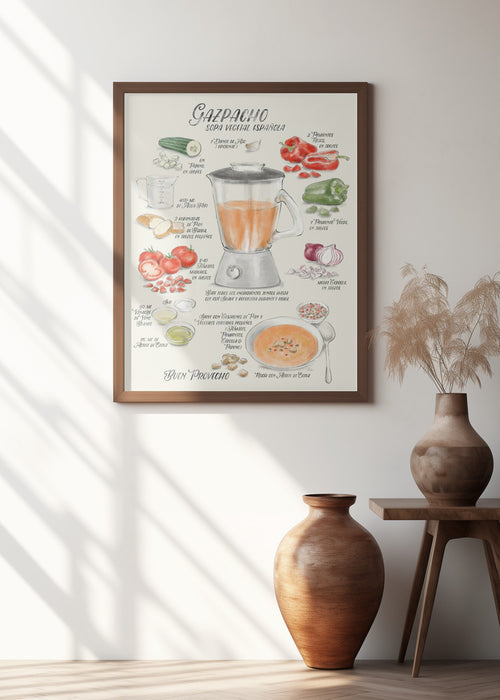 Gazpacho illustrated recipe in Spanish Framed Art Wall Decor