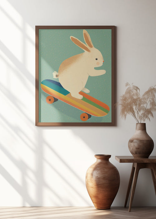 Bunny On Skateboard Framed Art Modern Wall Decor