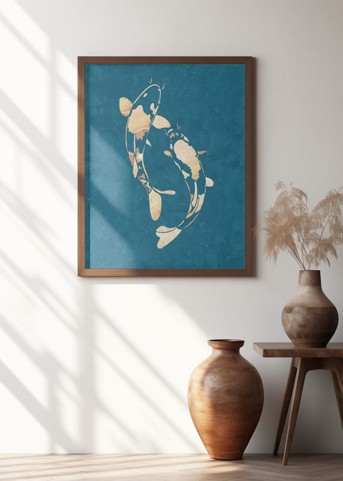 Gold Green Koi Fish Framed Art Wall Decor