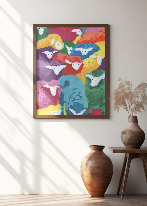 Colorful Sheep Cocktail Framed Art Wall Decor