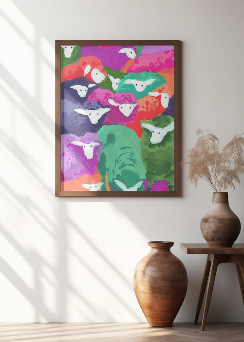 Colorful Sheep Cocktail Tropical Framed Art Wall Decor