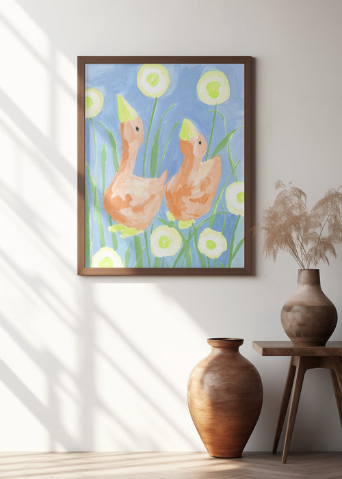 Orange Gees In The Garden Framed Art Modern Wall Decor