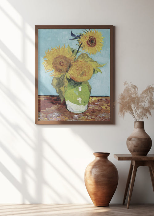 Vase With Three Sunflowers Framed Art Modern Wall Decor