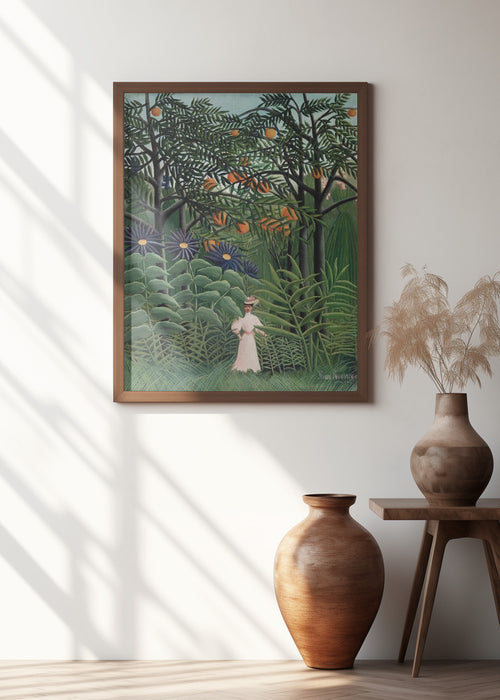 Femme Se Promenant Dans Une Foret Exotique Framed Art Modern Wall Decor