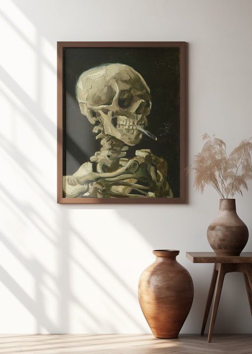 Head of a skeleton with a burning cigarette Framed Art Modern Wall Decor