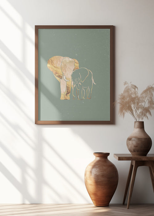 Sage Green Gold Elephants 1 Framed Art Modern Wall Decor