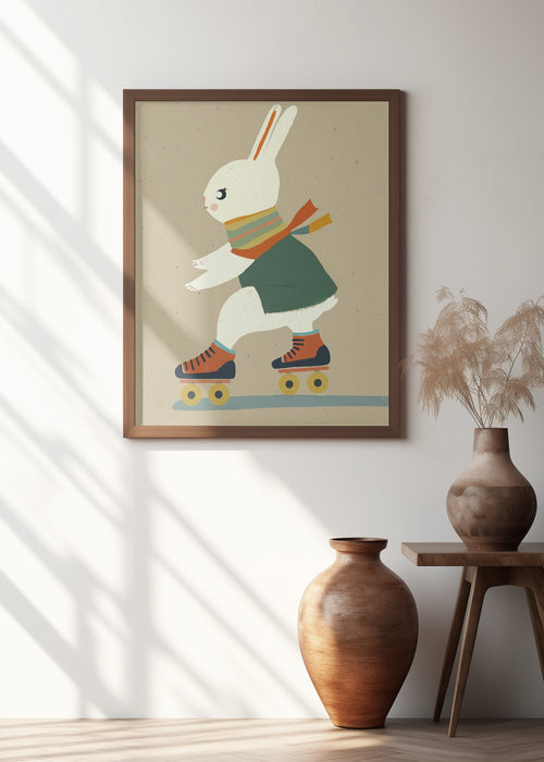 Inline Skating Bunny Framed Art Modern Wall Decor