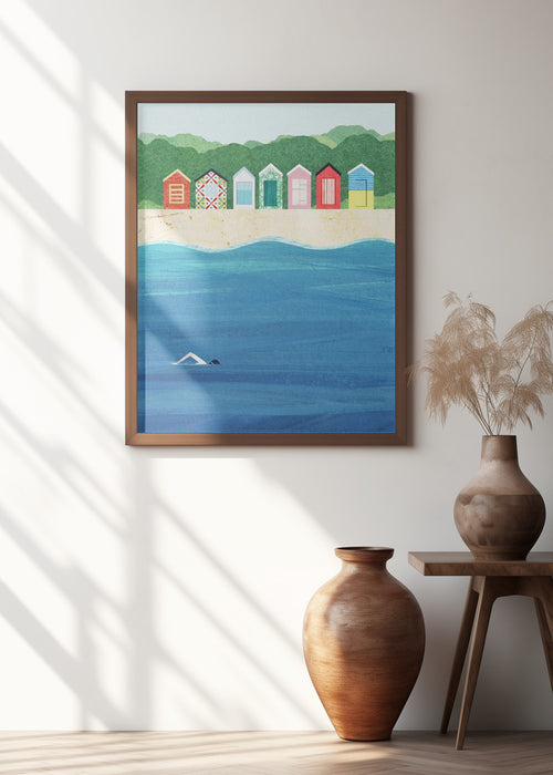 Beach Huts Framed Art Modern Wall Decor