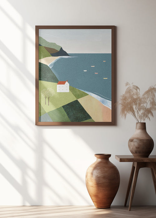 House on the Cliff Framed Art Modern Wall Decor