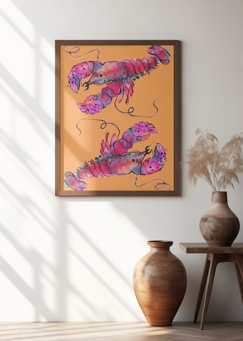 Lobsters On Orange Framed Art Wall Decor