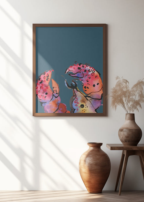 Lobster On Dark Blue Framed Art Wall Decor