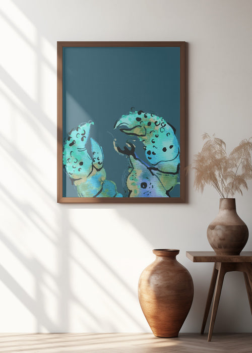 Azure Lobster On Dark Blue Framed Art Wall Decor