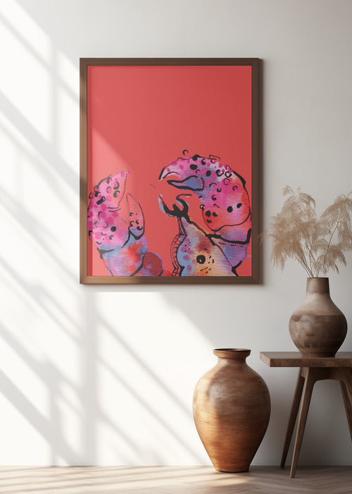 Rainbow Lobster On Red Framed Art Wall Decor