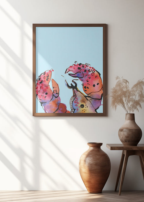 Lobster On Blue Framed Art Wall Decor