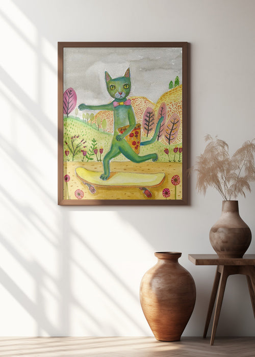 Pizza Cat Framed Art Wall Decor