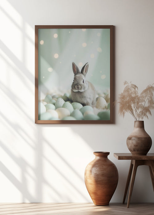 Bunny and Pastel Eggs Framed Art Modern Wall Decor