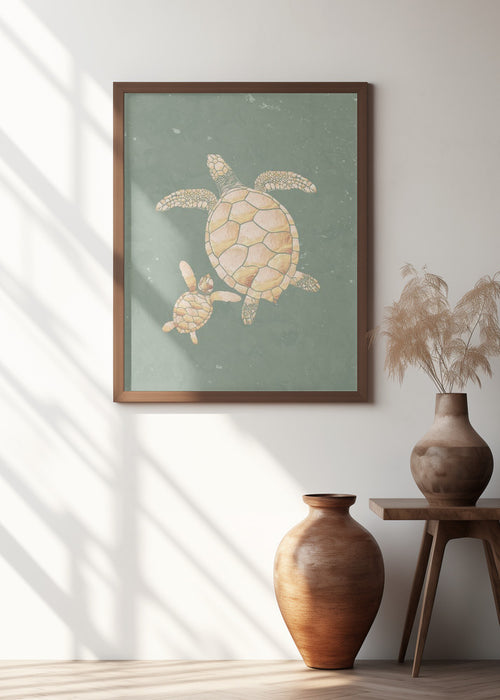 Gold Sage Green Turtles Framed Art Wall Decor