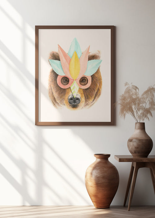 Bear Paper Mask Framed Art Wall Decor