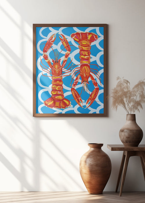 Langoustines On Blue Framed Art Wall Decor