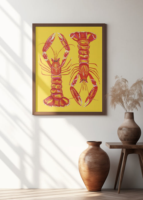 Langoustines On Yellow Framed Art Wall Decor