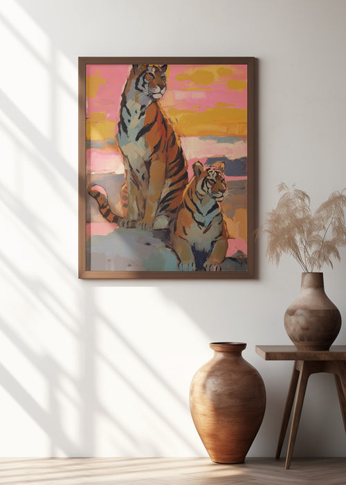 Tigers At Sunset Framed Art Wall Decor