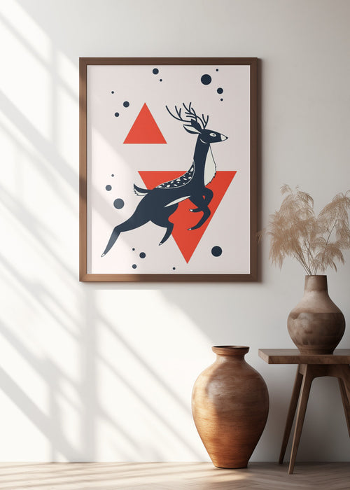 Abstract Deer Red Framed Art Modern Wall Decor