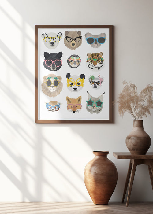 Big Cats in glasses print Framed Art Wall Decor