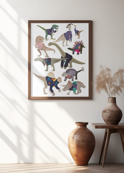 Dinosaurs In 80s Jumpers Framed Art Wall Decor