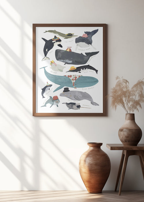 Whales In Hats Framed Art Wall Decor