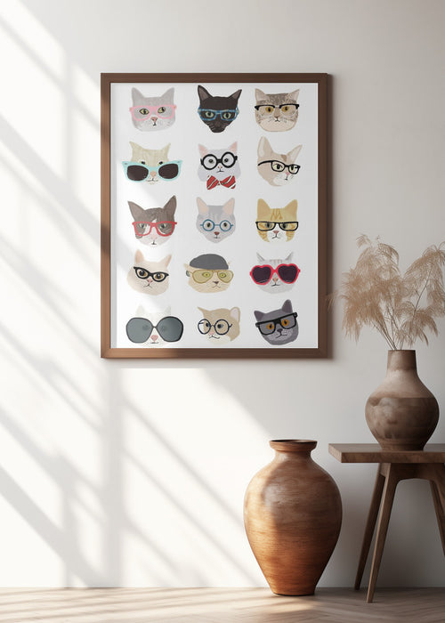 Cats With Glasses Framed Art Wall Decor