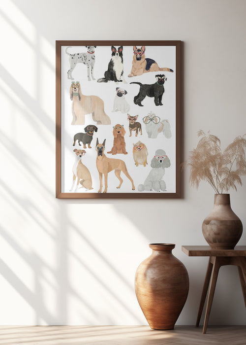 Dogs in glasses Print Framed Art Modern Wall Decor