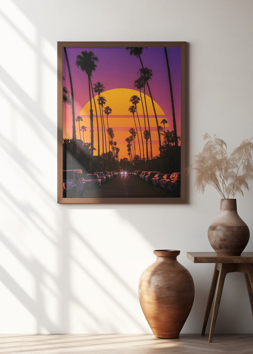 Retro Sunset Framed Art Modern Wall Decor