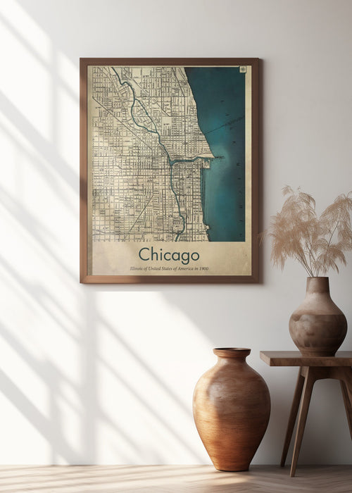 Chicago map Framed Art Modern Wall Decor