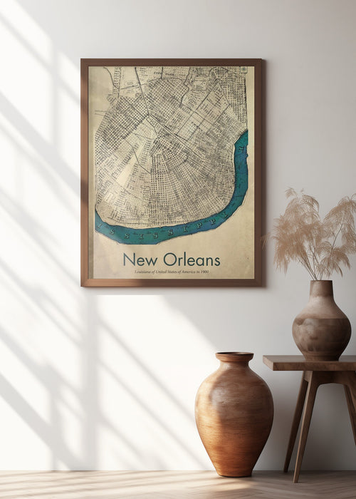 New Orleans map Framed Art Wall Decor