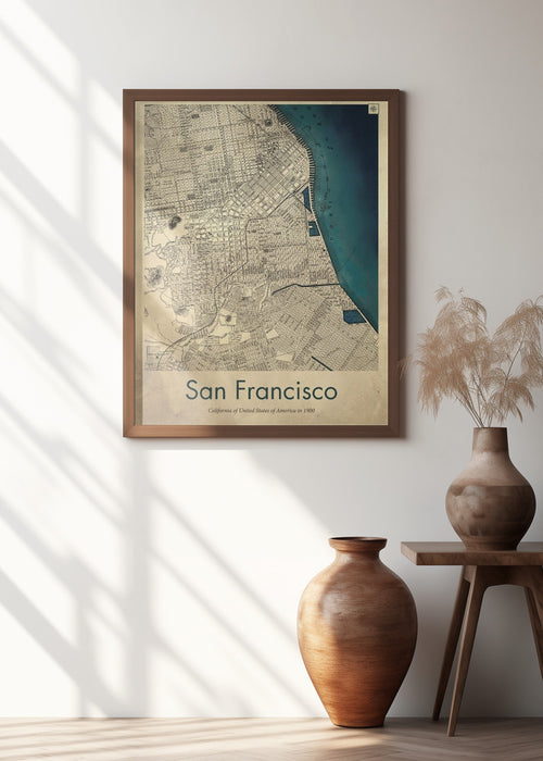 San Francisco retro map Framed Art Wall Decor