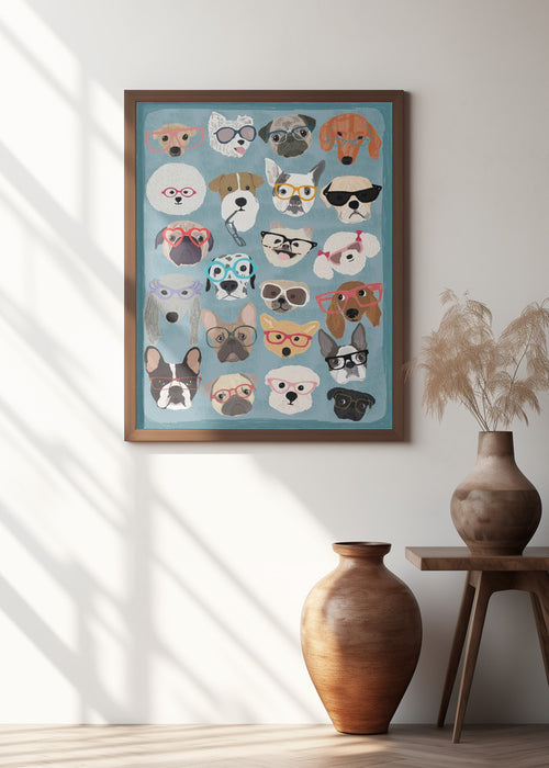 Puzzle Dogs In Glasses Framed Art Wall Decor