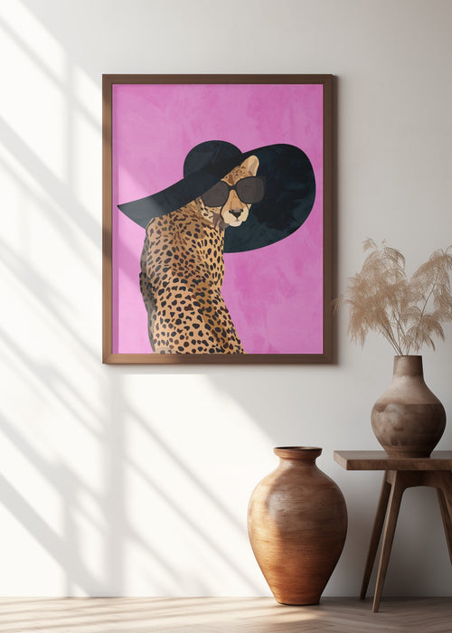 Cheetah Hat Pink Framed Art Wall Decor